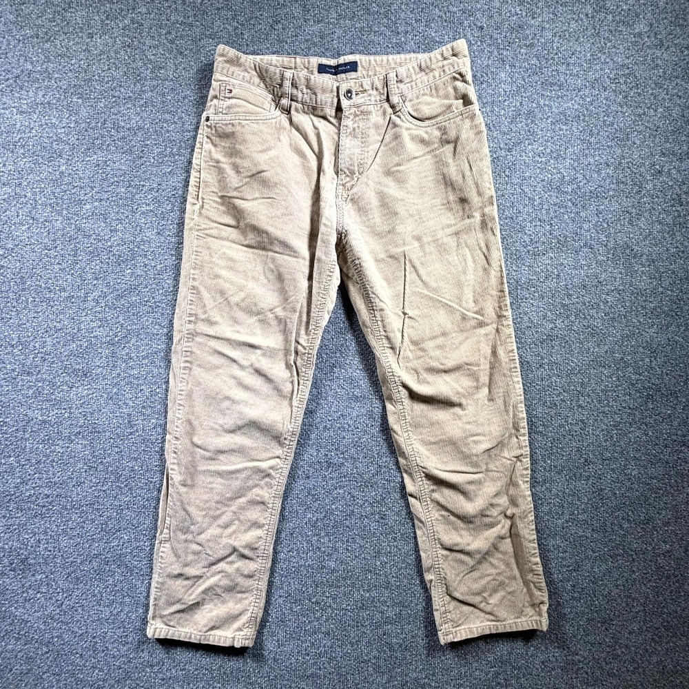 Tommy Hilfiger Corduroy Pants Mens 32x30 Beige Cotton Mid Rise Logo Straight Leg